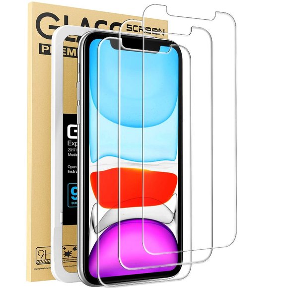 [3 Pack] iPhone 12 / 12 Pro / iPhone 11 / XR Glass Screen Protector + Installer - Picture 1 of 6